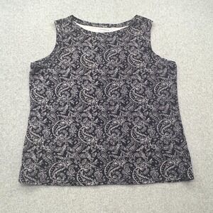 Croft Barrow Shirt Womens 2X Navy Blue Paisley Abstract Sleeveless Tank